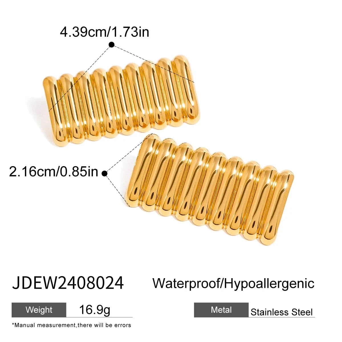 TRENDY / E2430 E2430 Jewelry Ins Popular 18k Gold Stainless Steel Plated Shiny Ribbed Concave Square Earrings