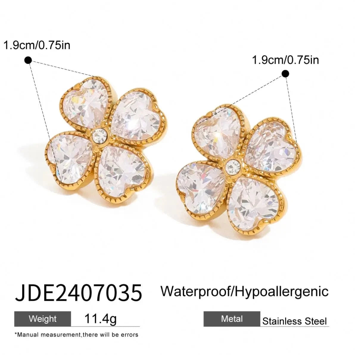trendy / E2446 E2446 Designer Jewelry Stainless Steel Gold Plated Earrings Women White Zircon Four-leaf Clover Heart Earrings