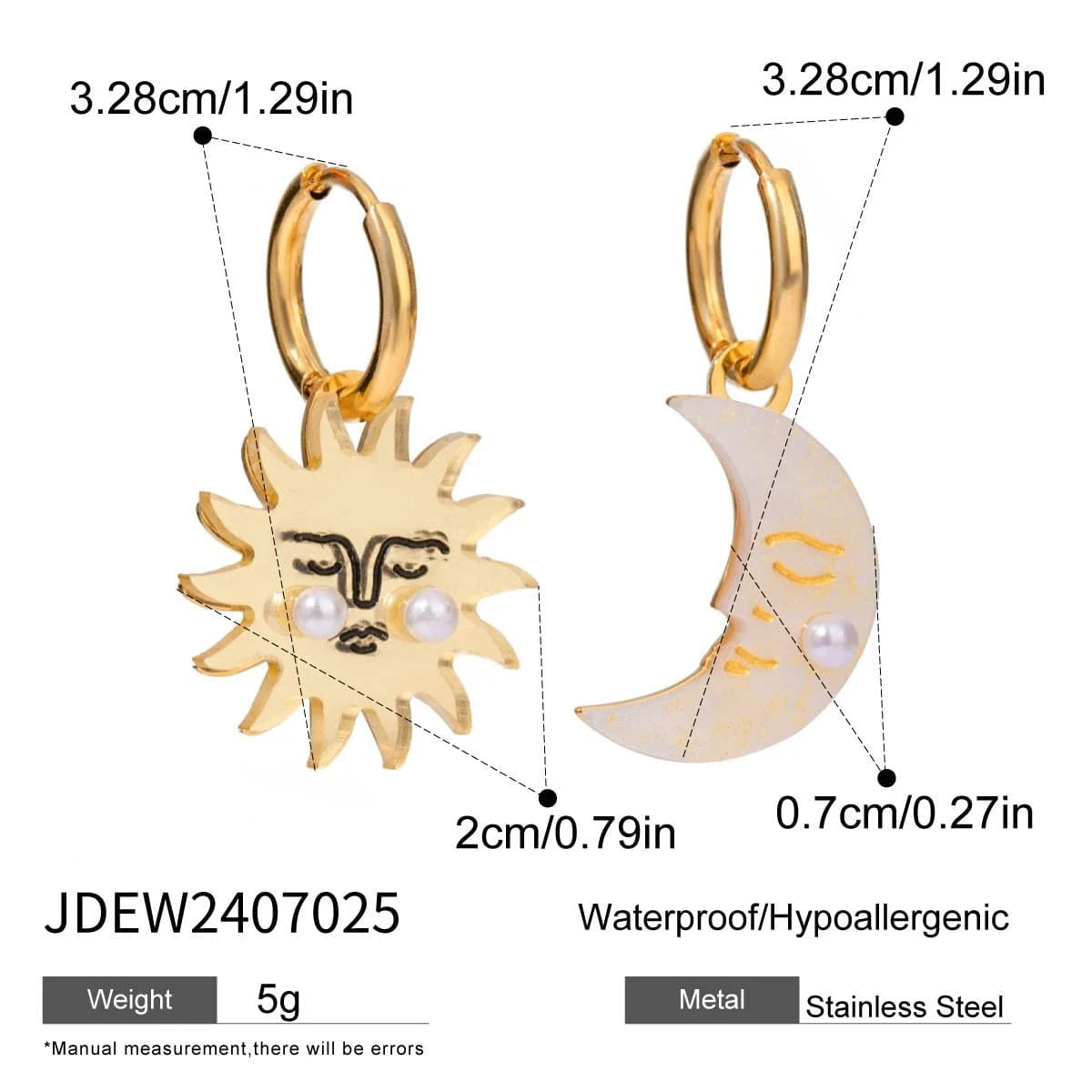 trendy / E2448 E2448 18k Gold Stainless Steel Sun Moon Bead Shell Pearl White Shell Hoop Earrings Unique Stylish Design For Daily Wearing