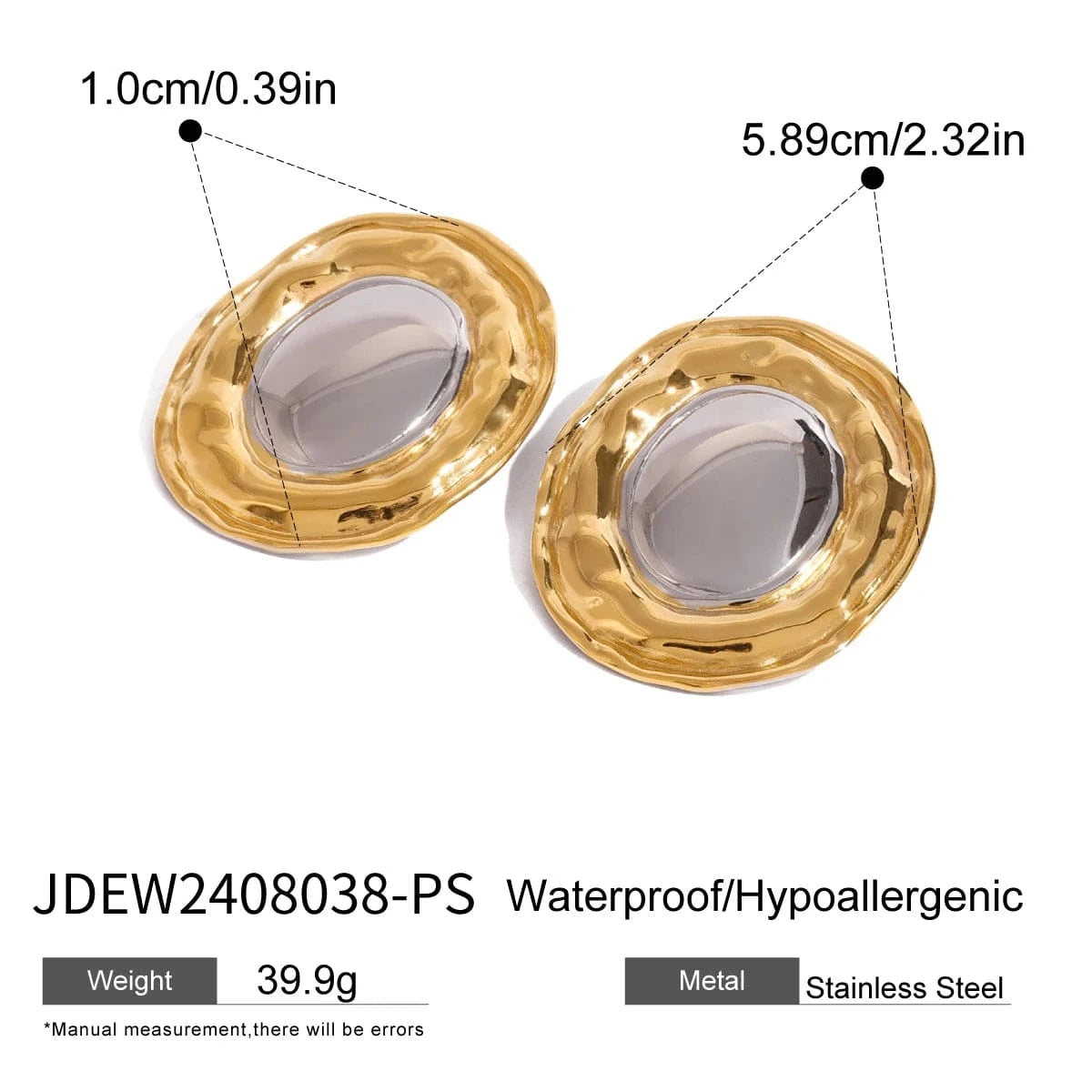 trendy / E2452-1 E2452 Statement Stainless Steel CC Earrings Luxury Korean 18k Gold Plated Jewelry Two Tone Colorblocked Gold Geometric Earrings