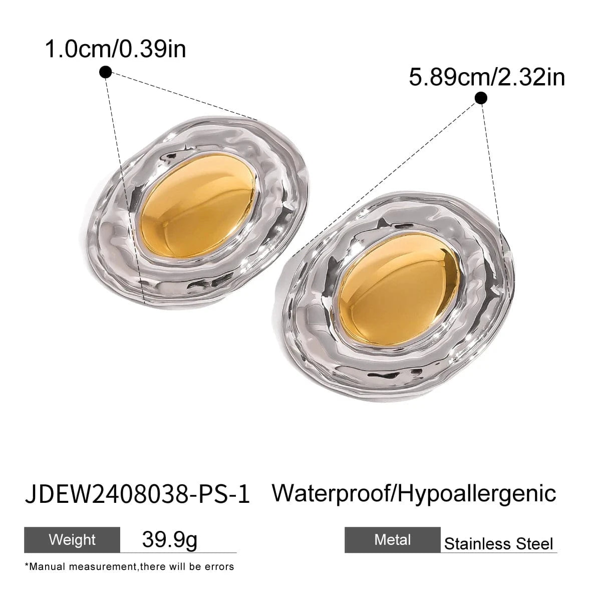 trendy / E2452-2 E2452 Statement Stainless Steel CC Earrings Luxury Korean 18k Gold Plated Jewelry Two Tone Colorblocked Gold Geometric Earrings