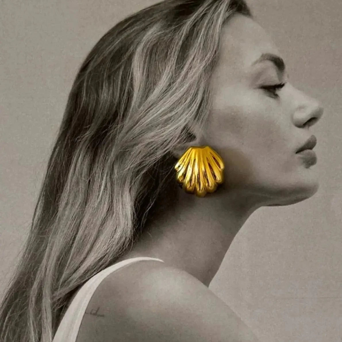 trendy / E2454 E2454 Statement Stainless Steel Earrings Luxury 18k Gold Plated Jewelry Shell Polished Chubby Earrings