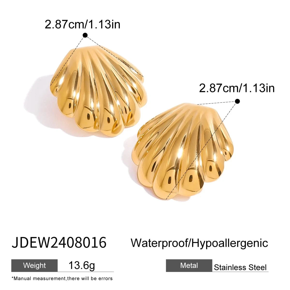 trendy / E2454 E2454 Statement Stainless Steel Earrings Luxury 18k Gold Plated Jewelry Shell Polished Chubby Earrings