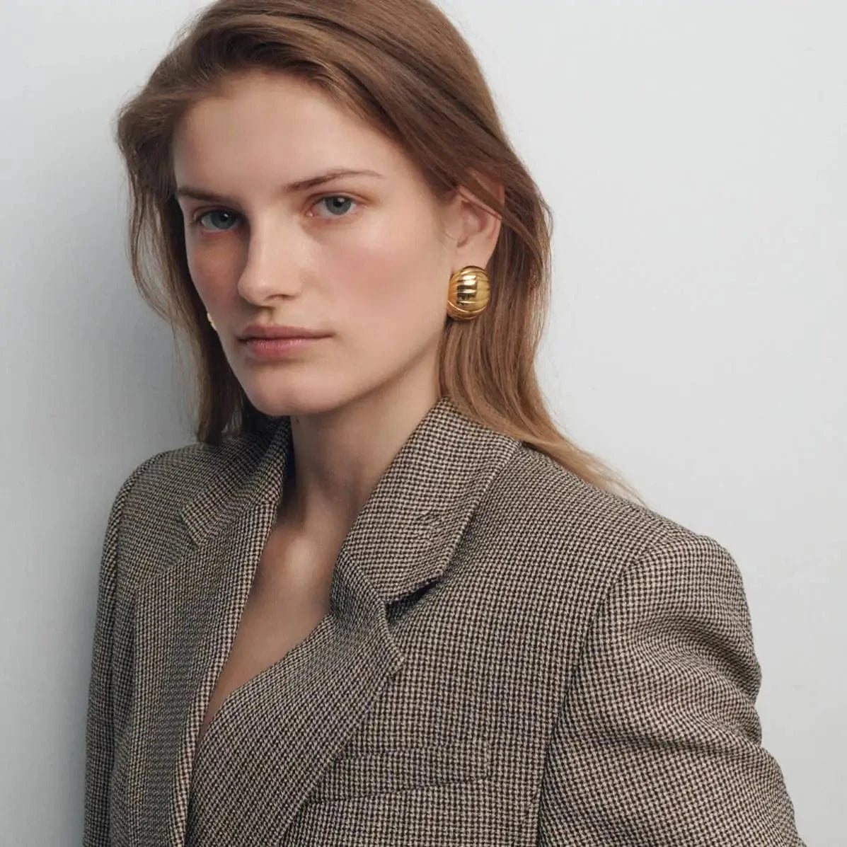 trendy / E2455 E2455 Statement Stainless Steel Luxury 18k Gold Plated Jewelry Oval Smooth Ribbed Concave Chubby Earrings