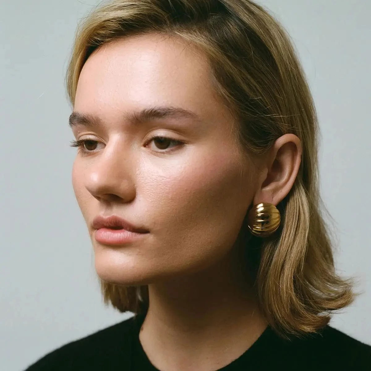 trendy / E2455 E2455 Statement Stainless Steel Luxury 18k Gold Plated Jewelry Oval Smooth Ribbed Concave Chubby Earrings