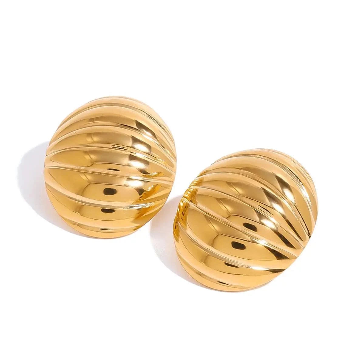 trendy / E2455 E2455 Statement Stainless Steel Luxury 18k Gold Plated Jewelry Oval Smooth Ribbed Concave Chubby Earrings