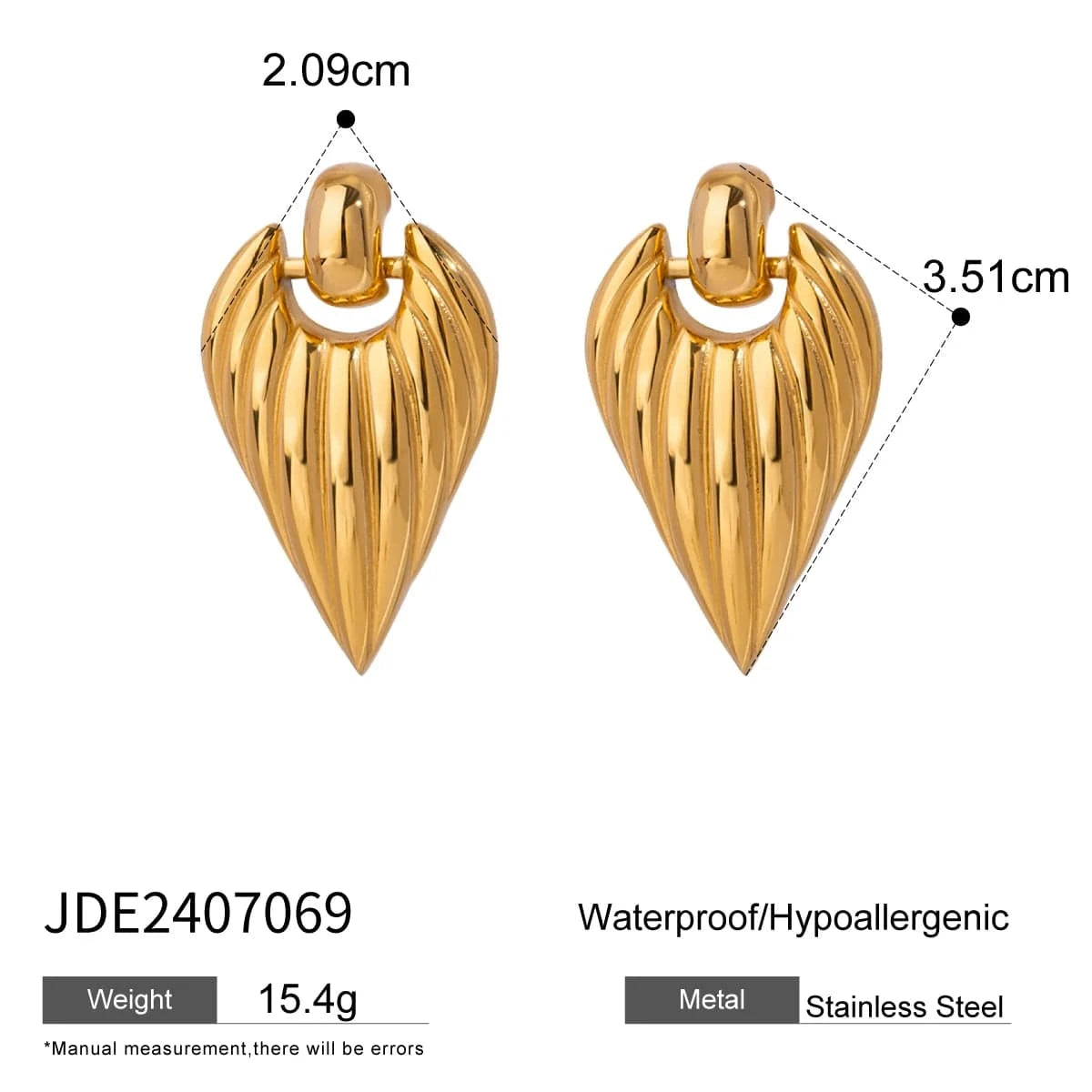 trendy / E2502 E2502 Designer Jewelry 18K Gold Stainless Steel Earrings Women Heart Geometric Textured Hoop Earrings