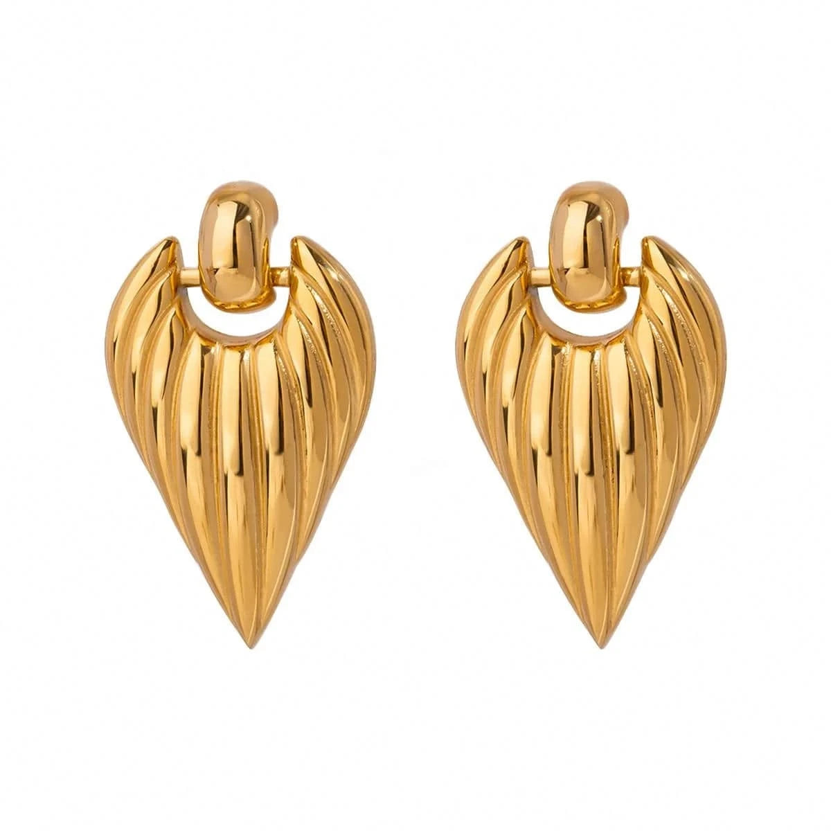 trendy / E2502 E2502 Designer Jewelry 18K Gold Stainless Steel Earrings Women Heart Geometric Textured Hoop Earrings
