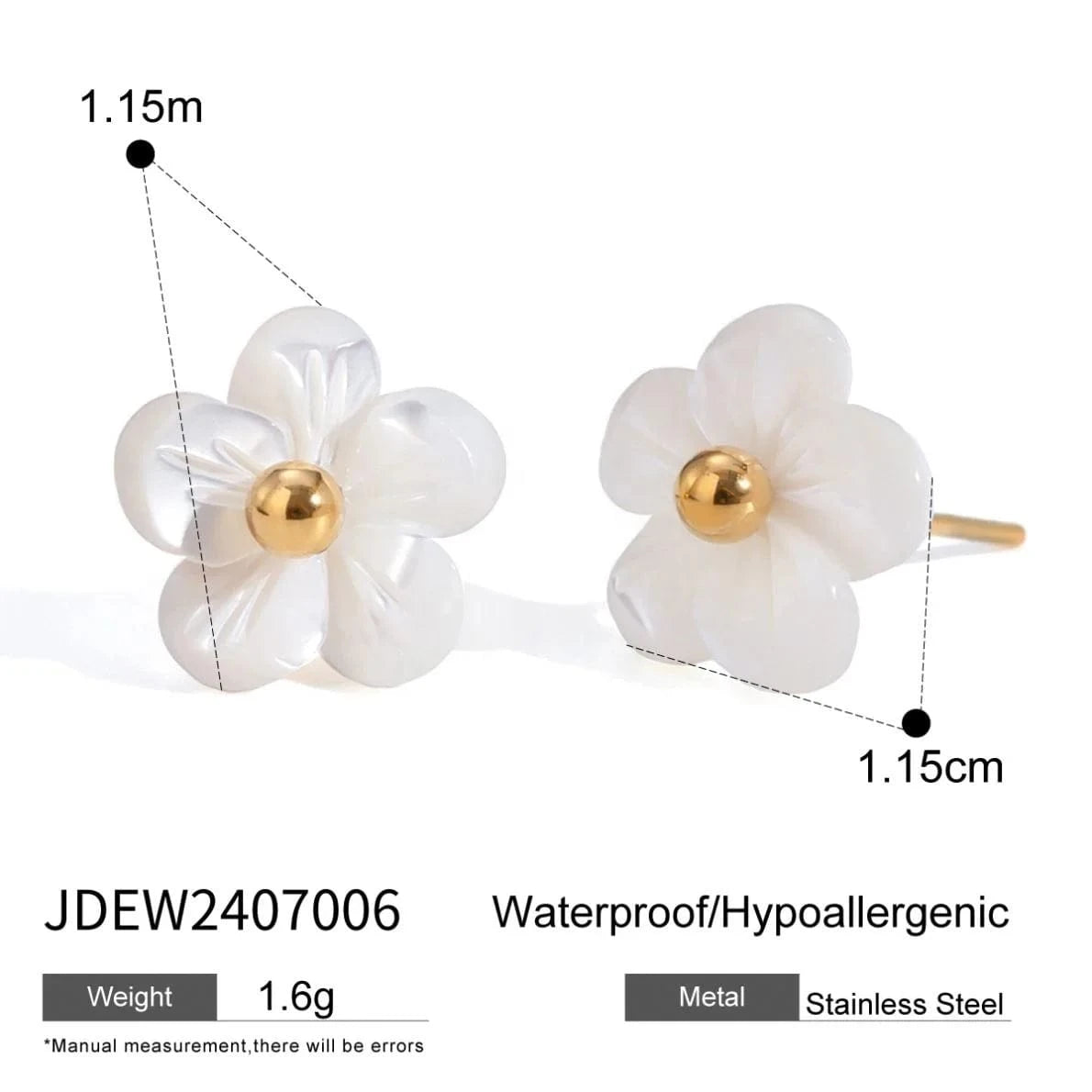 Trendy / E2517 E2517 White Shell Flower Earrings with Steel Beads 18k Gold Plated Stainless Steel Unique Design