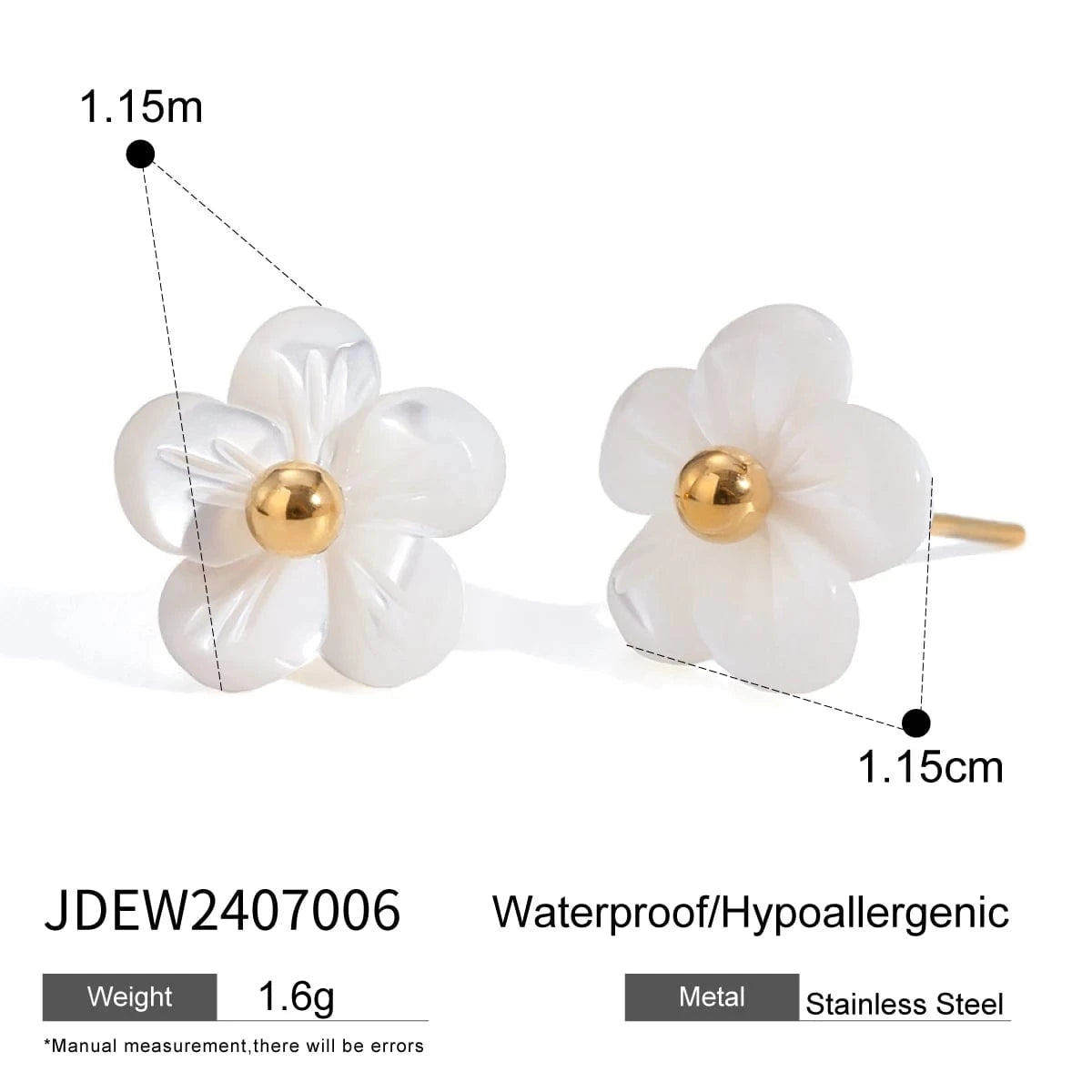 Trendy / E2517 E2517 White Shell Flower Earrings with Steel Beads 18k Gold Plated Stainless Steel Unique Design