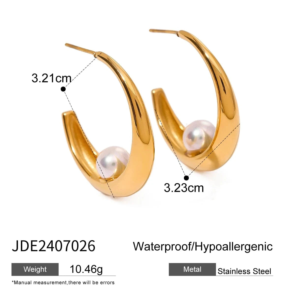 Trendy / E2522 E2522 Low Key Luxury Stainless Steel 18K Gold Plated Earrings CC Polished Earrings With Shell Pearl