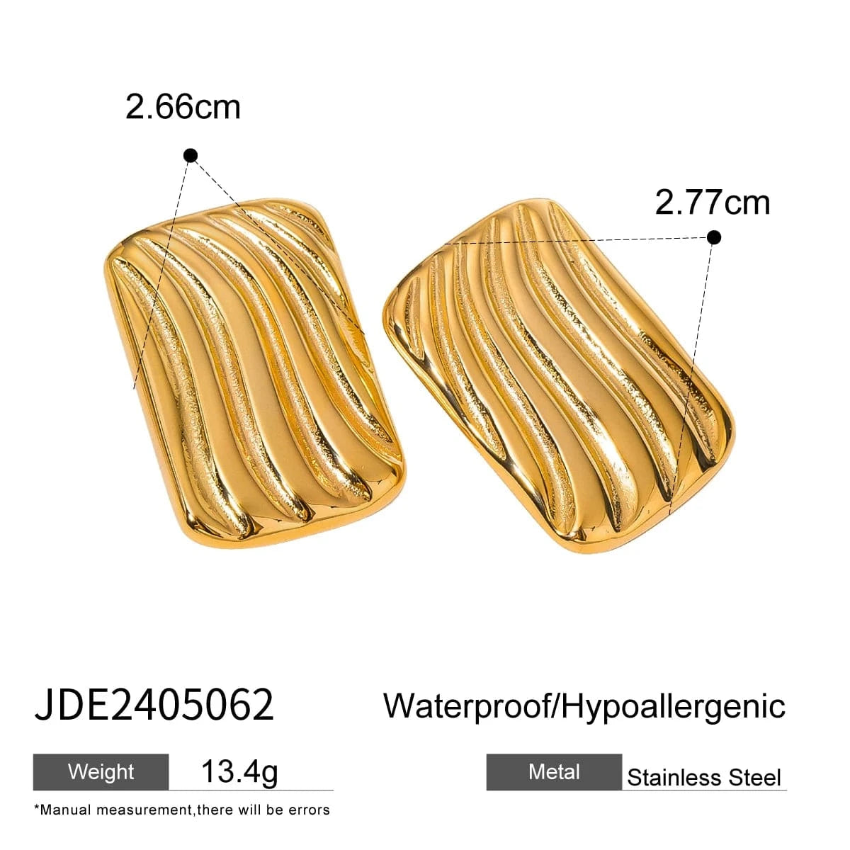 Trendy / E2569 E2569 Jewelry Rectangular Two-tones Ribbing Earring 18k PVD Stainless steel Gold Plated Daily Wearing Earring