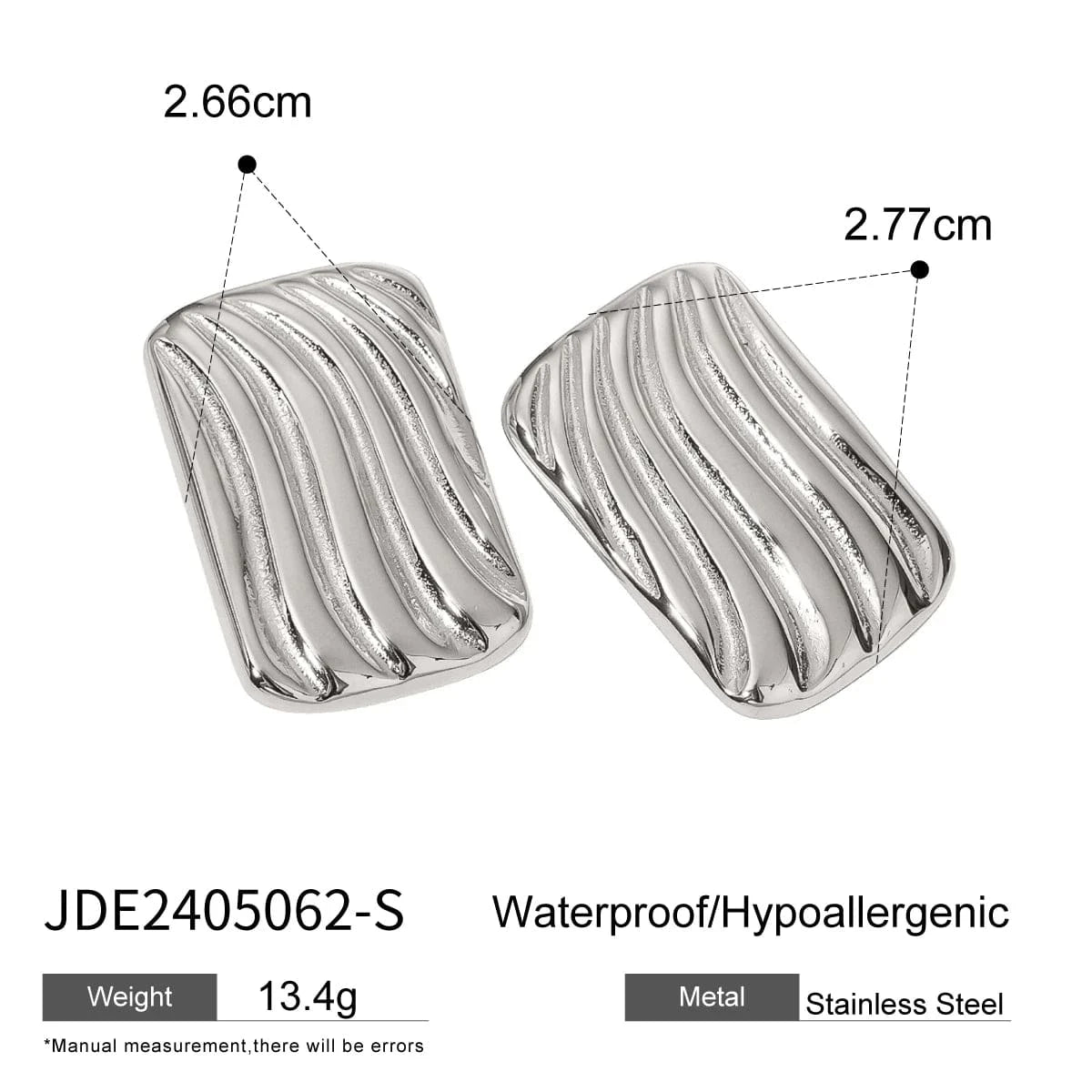 Trendy / E2569S E2569 Jewelry Rectangular Two-tones Ribbing Earring 18k PVD Stainless steel Gold Plated Daily Wearing Earring