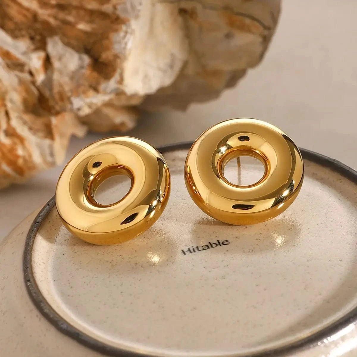 TRENDY / E2586 E2586 Jewelry Original Hollow Circle Earring 18K PVD Gold Plated Stainless Steel Simple Daily Stud Earring For Women