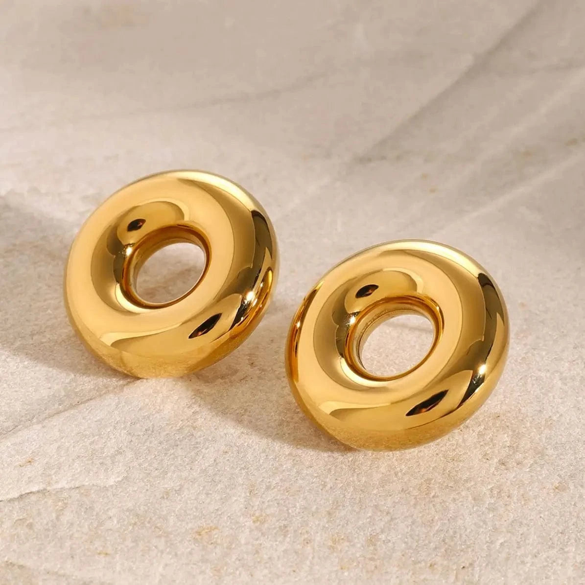 TRENDY / E2586 E2586 Jewelry Original Hollow Circle Earring 18K PVD Gold Plated Stainless Steel Simple Daily Stud Earring For Women