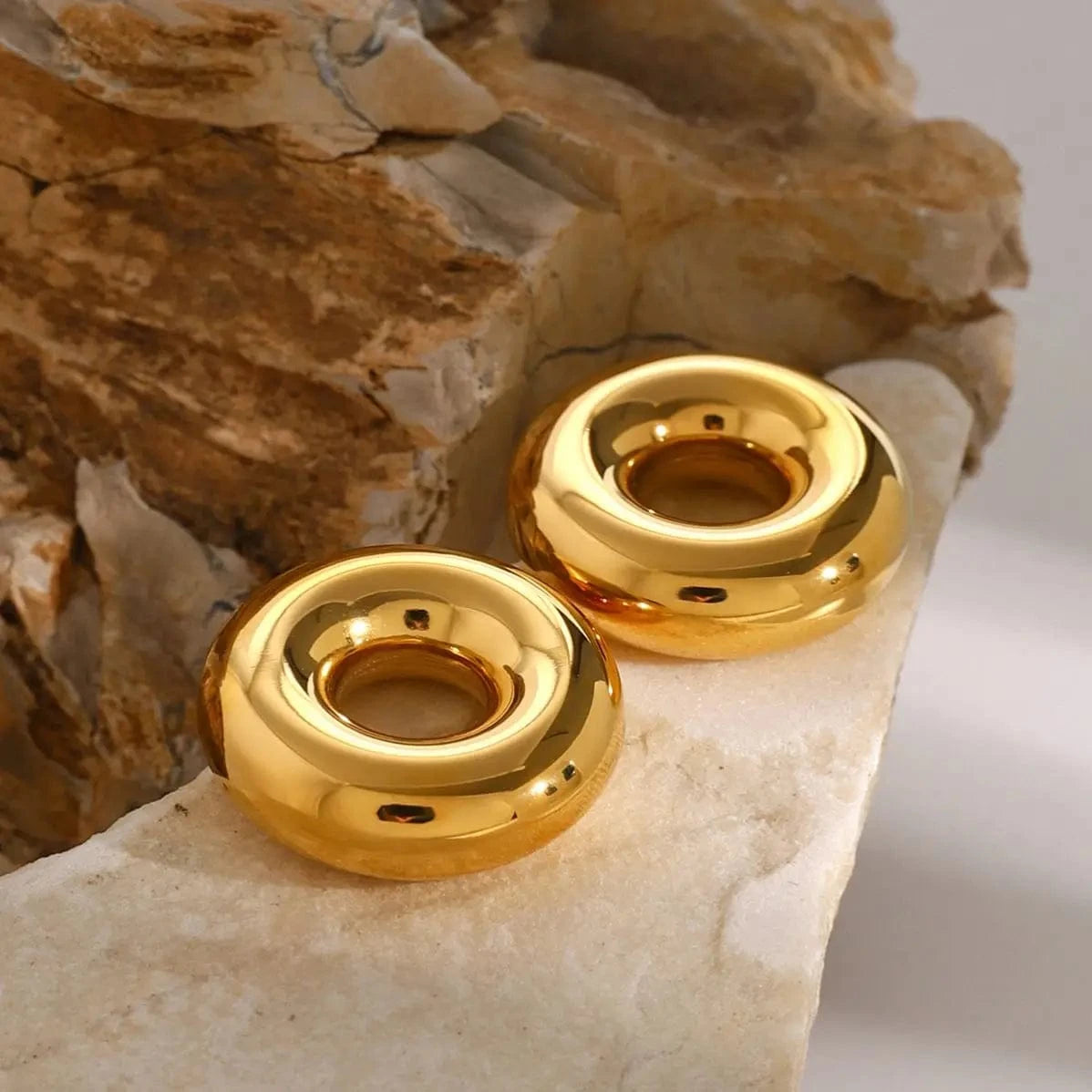 TRENDY / E2586 E2586 Jewelry Original Hollow Circle Earring 18K PVD Gold Plated Stainless Steel Simple Daily Stud Earring For Women