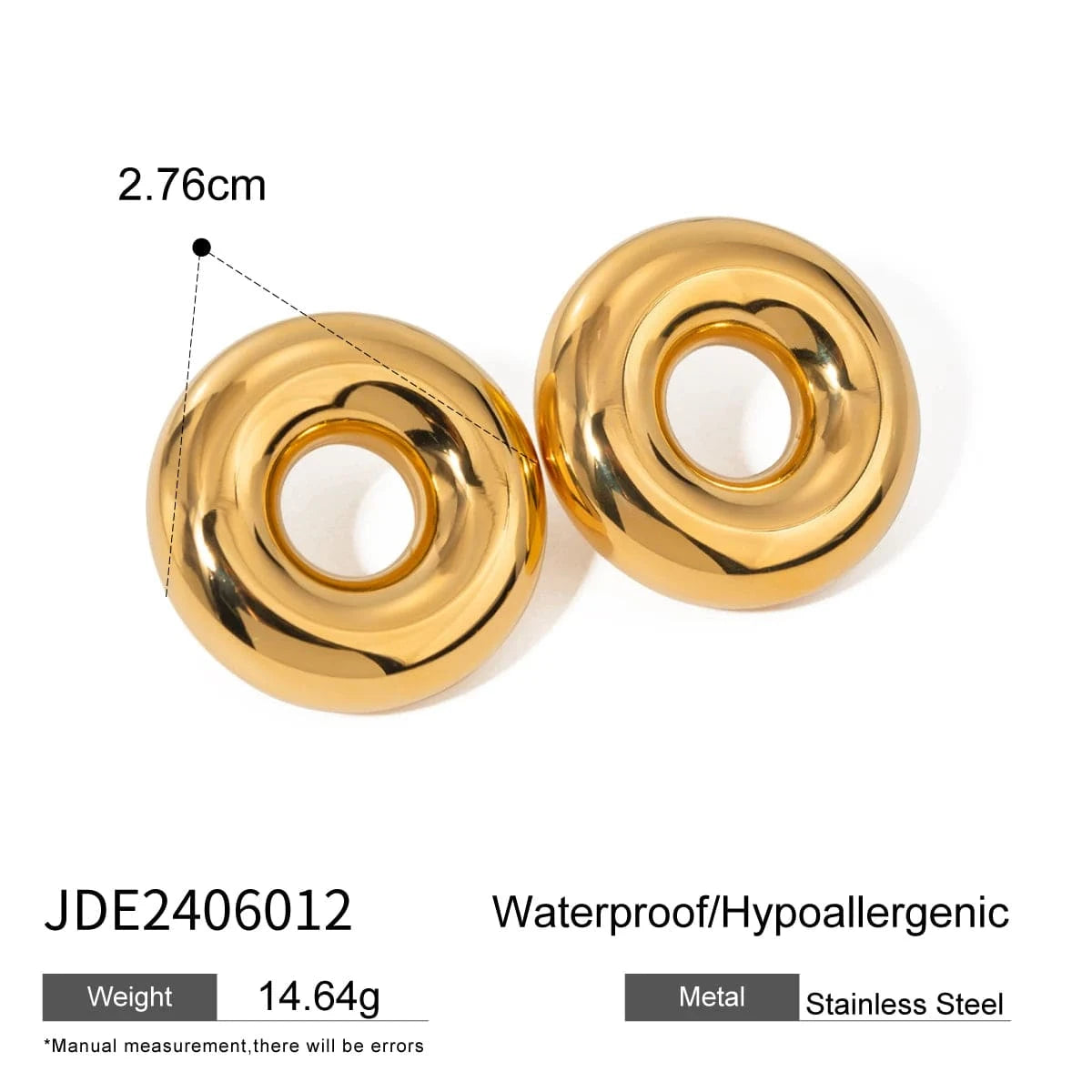 TRENDY / E2586 E2586 Jewelry Original Hollow Circle Earring 18K PVD Gold Plated Stainless Steel Simple Daily Stud Earring For Women