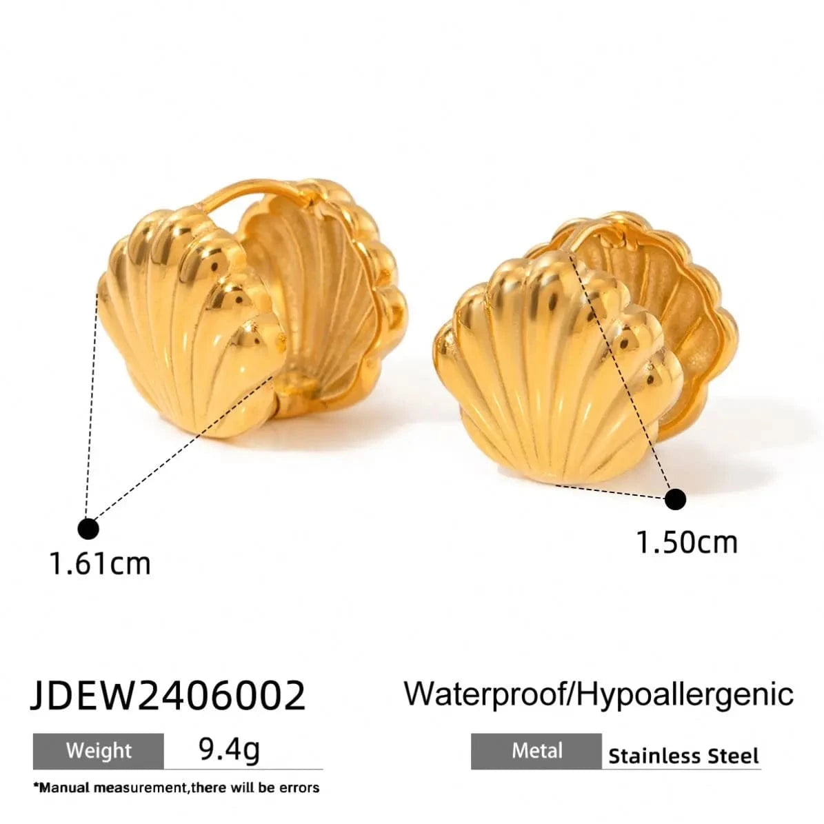 TRENDY / E2608 E2608 Stainless Steel Hoop Earrings Scallop Shell Earring 18k gold plated Chunky Hoop Earring for Women Ocean Hoop for Girl