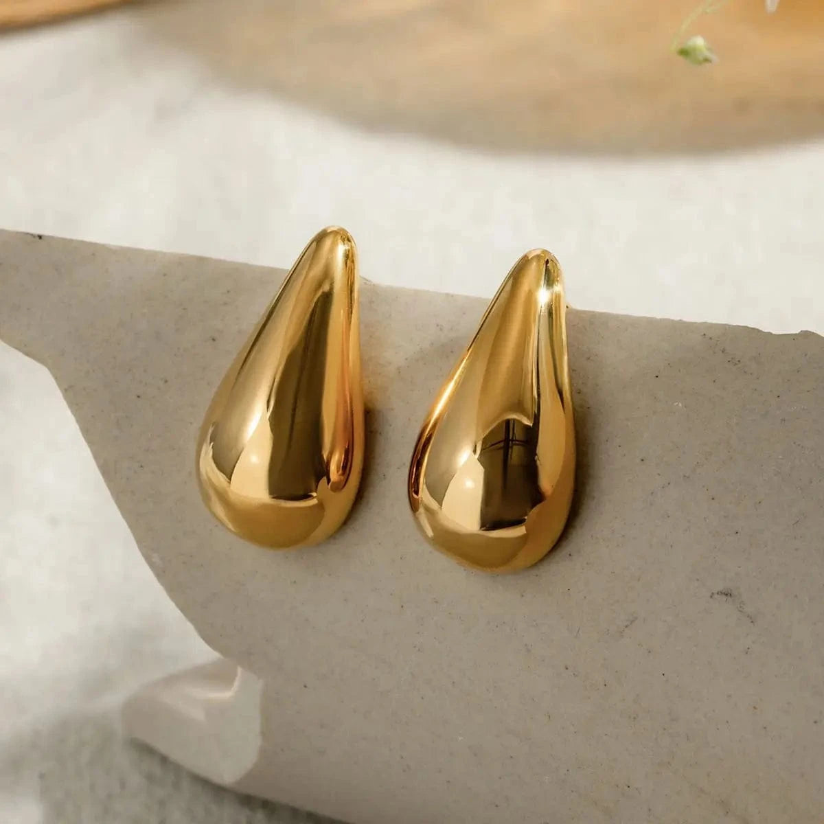 Trendy / E2670 E2670 18K Gold Plated Stainless Steel Smooth Drop-shaped Earrings
