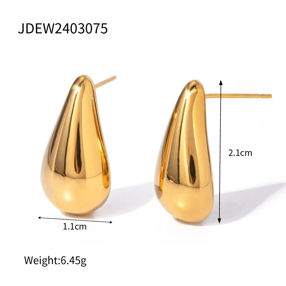 Trendy / E2670 E2670 18K Gold Plated Stainless Steel Smooth Drop-shaped Earrings