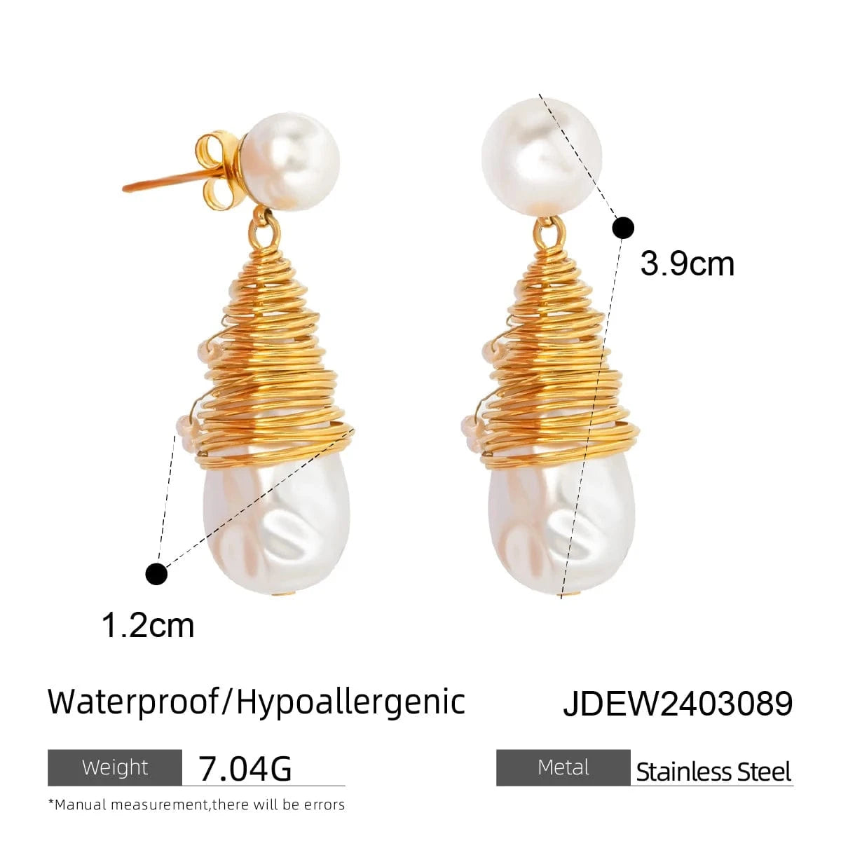 TRENDY / E2672 E2672 18K Gold Plated Stainless Steel Fashion Wrapped Pearl Earrings