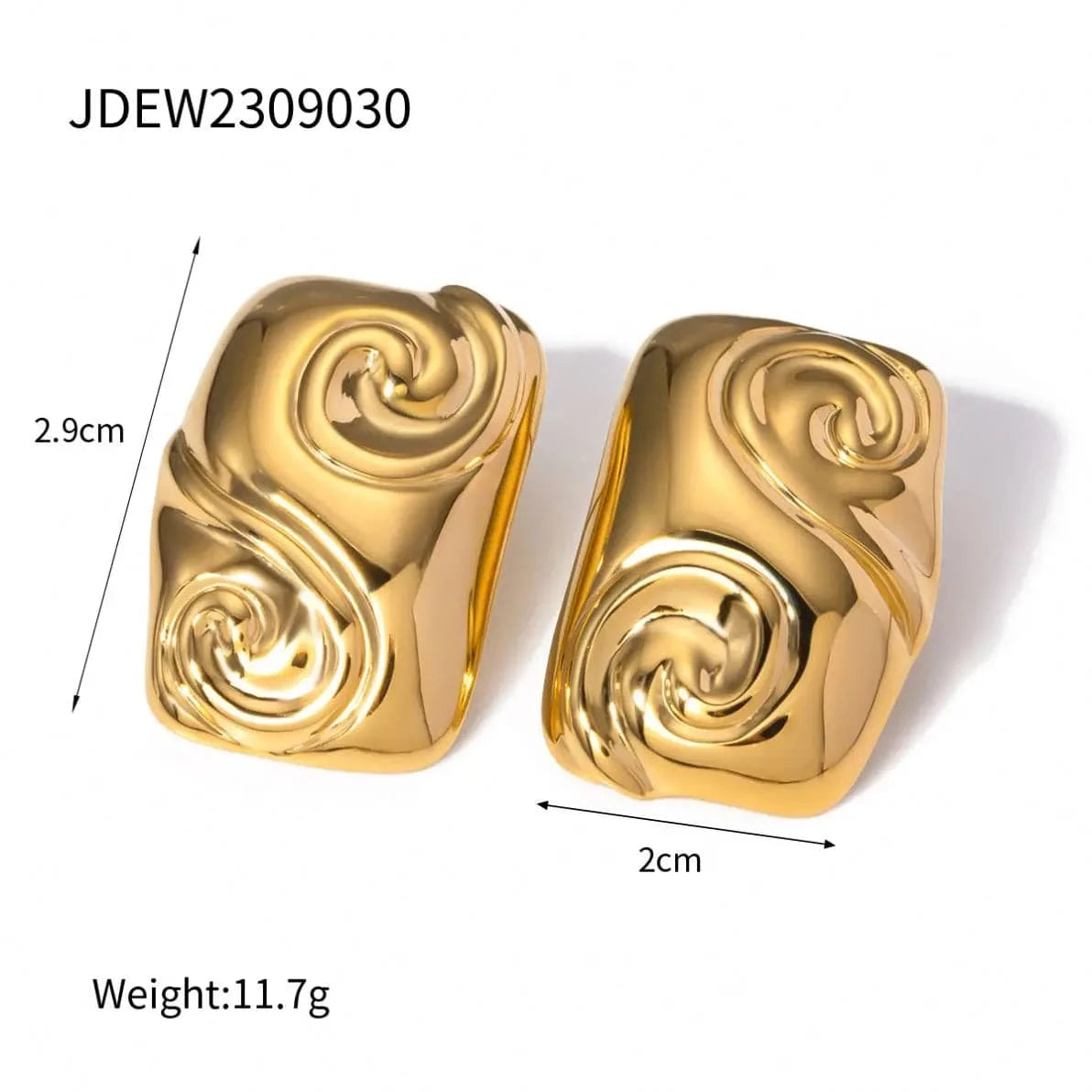 Trendy / E2673 E2673 Design 18K PVD Gold Steel High Polished Wave Texture Spiral Rectangle Shaped Earrings For Women