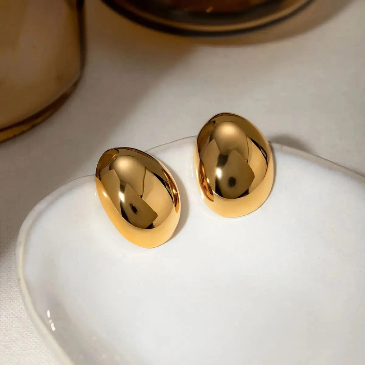 Trendy / E2674 E2674 Design 18K PVD Gold Silver Stainless Steel High Polished Smooth Oval Teardrop Shaped Earrings For Women
