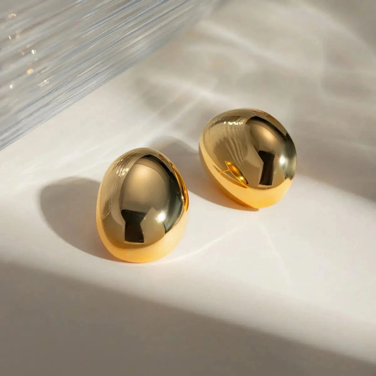 Trendy / E2674 E2674 Design 18K PVD Gold Silver Stainless Steel High Polished Smooth Oval Teardrop Shaped Earrings For Women