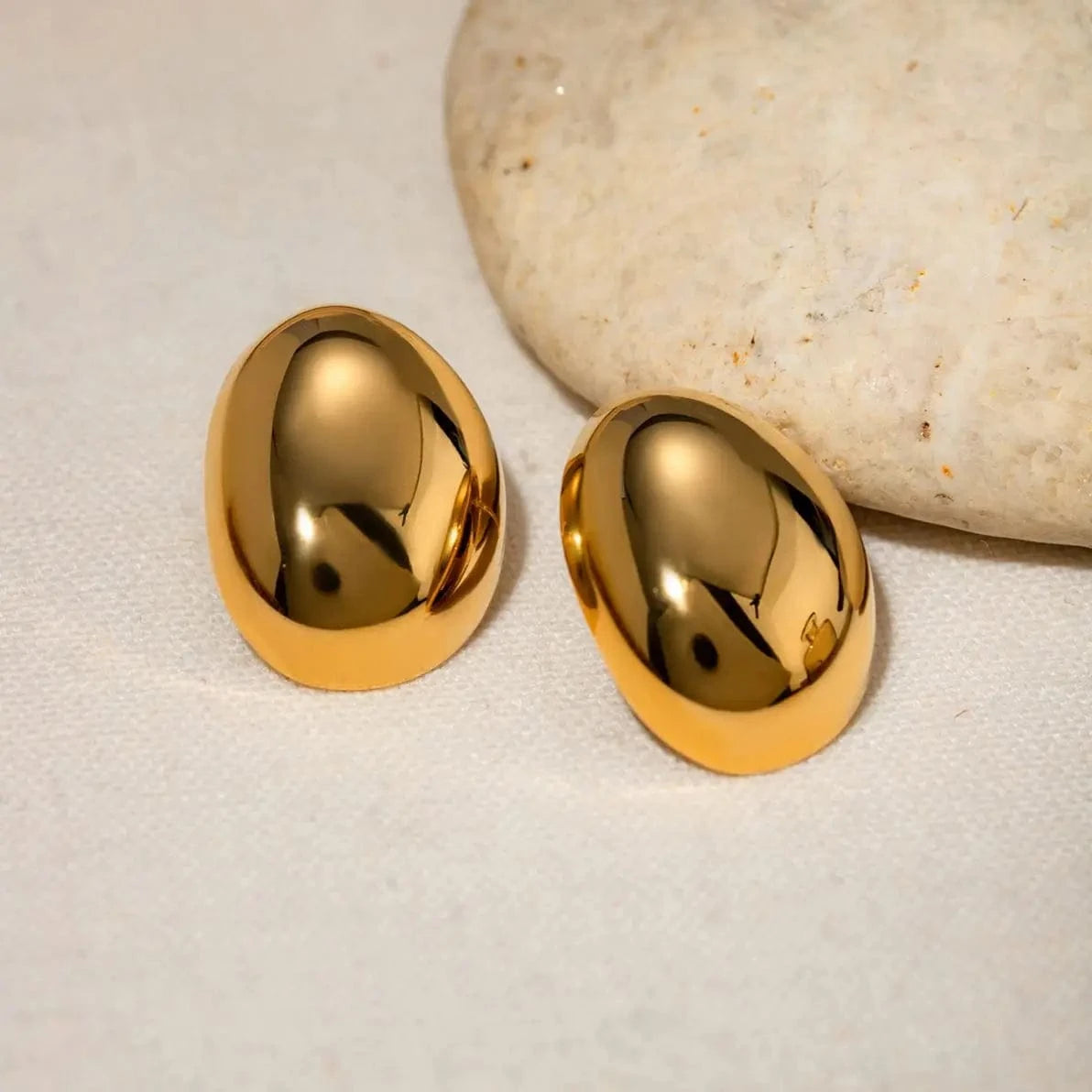 Trendy / E2674 E2674 Design 18K PVD Gold Silver Stainless Steel High Polished Smooth Oval Teardrop Shaped Earrings For Women