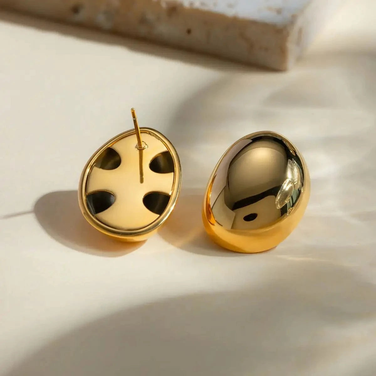 Trendy / E2674 E2674 Design 18K PVD Gold Silver Stainless Steel High Polished Smooth Oval Teardrop Shaped Earrings For Women