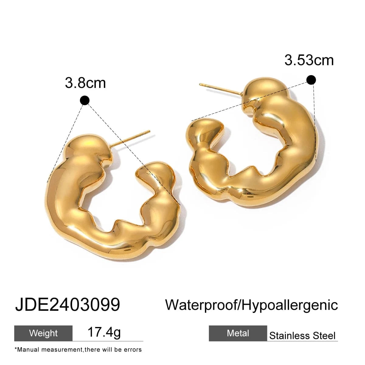 TRENDY / E2678 E2678 Jewelry CC Twist Hoop Earring 18K PVD Gold Plated Stainless Steel Irregular Circle Earring For Women