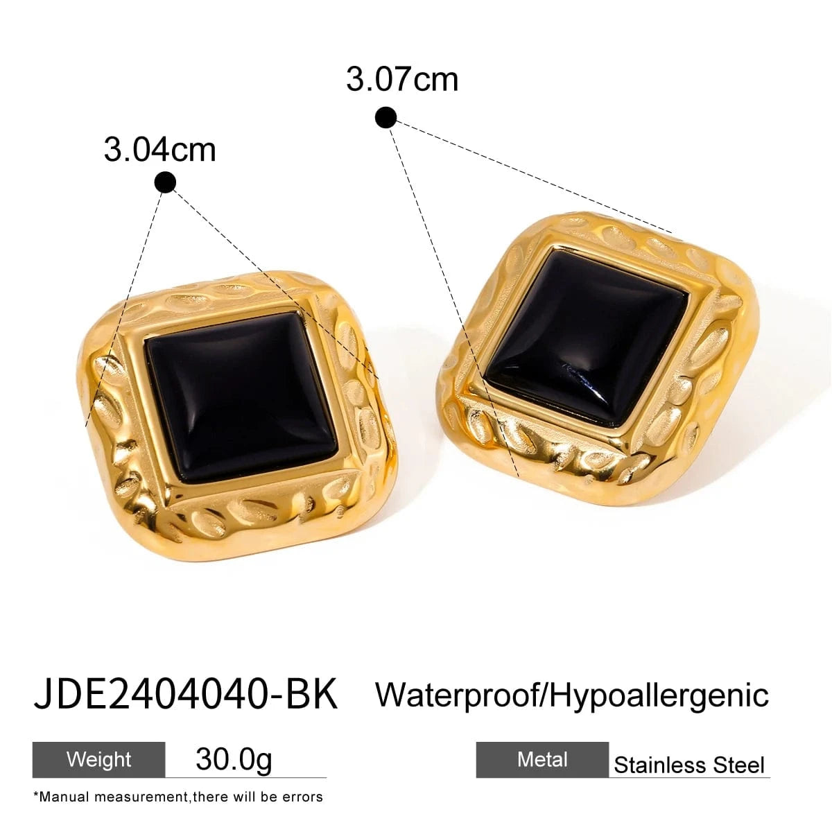 TRENDY / E2679-1 E2679 Jewelry Red Black Agate Drop Earring 18K PVD Gold Plated Stainless Steel Semi Texture Stone Earring