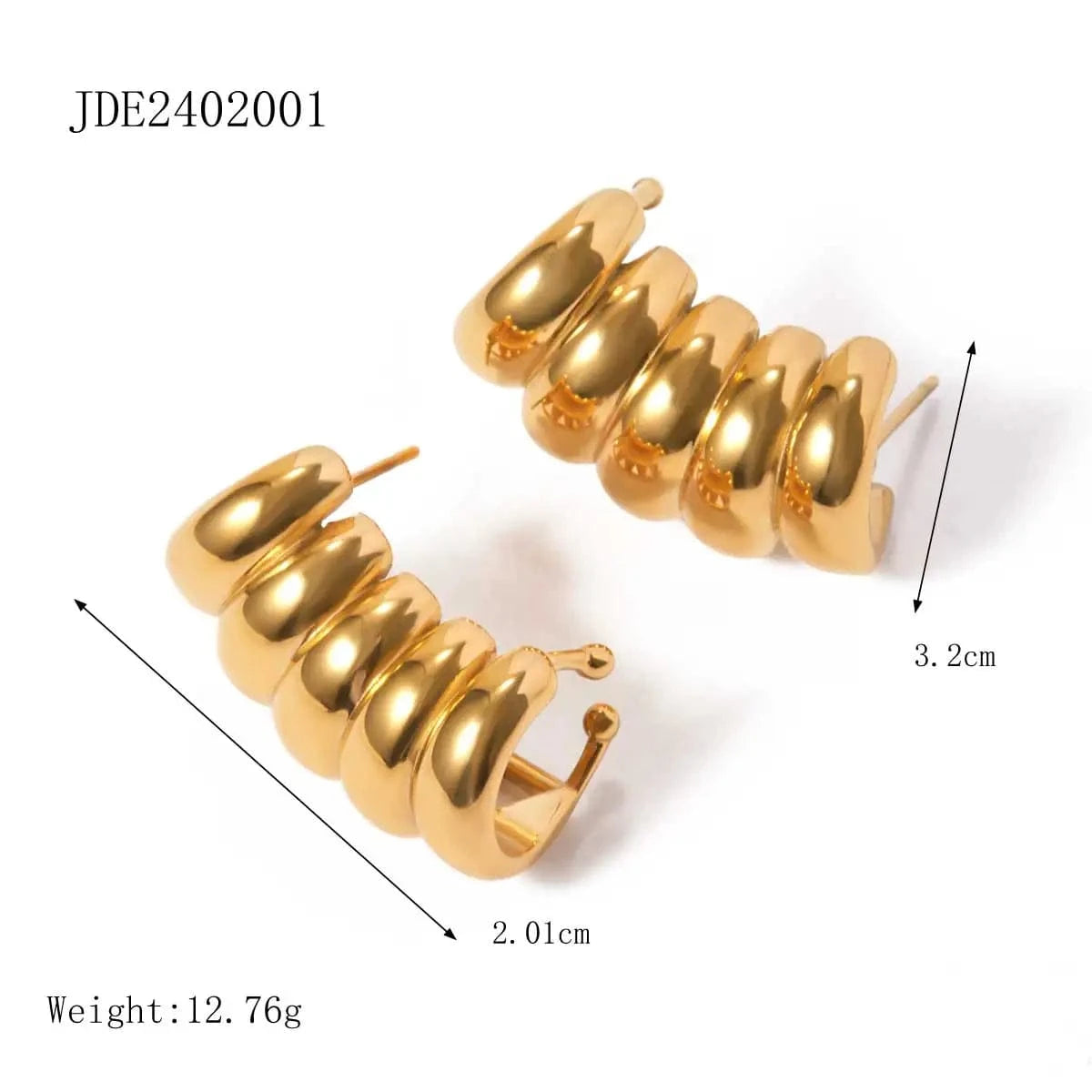 trendy / E2911 E2911 Unique Design Stainless Steel Gold Plated Stud Earrings 18K Striped Hollow Women Earrings