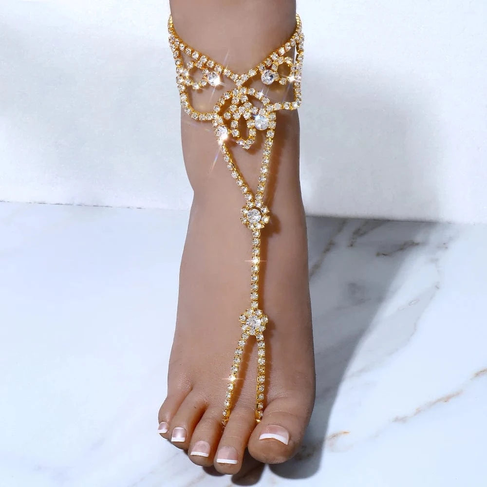 Trendy Foot Accessories Crystal Toe Anklet Floral Rhinestone Anklet Gift Jewelry for Pretty Girls