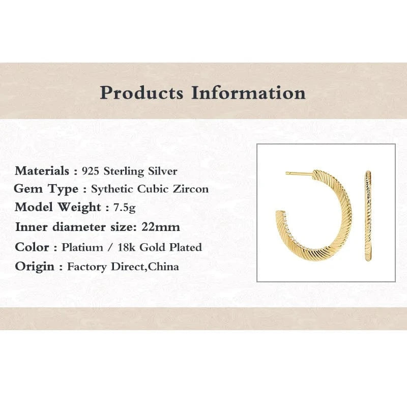 Trendy jewelry custom logo wholesale statement large 18k gold plated 925 sterling silver C shape hoop earrings for women