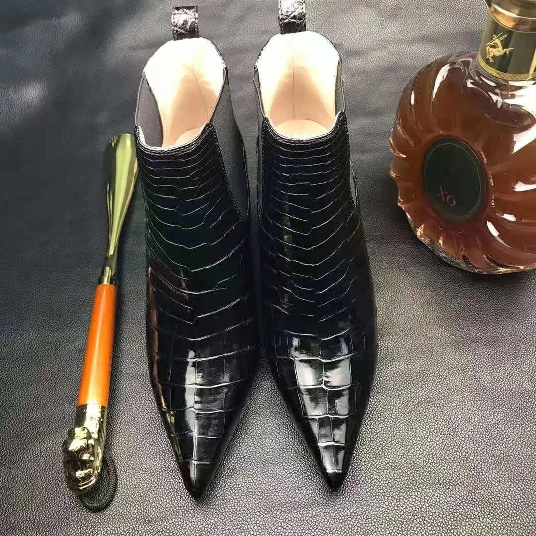 Trendy Luxury Women High Heels Handmade Crocodile Leather Ankle Boots Ladies Stilettos Shoes New Styles