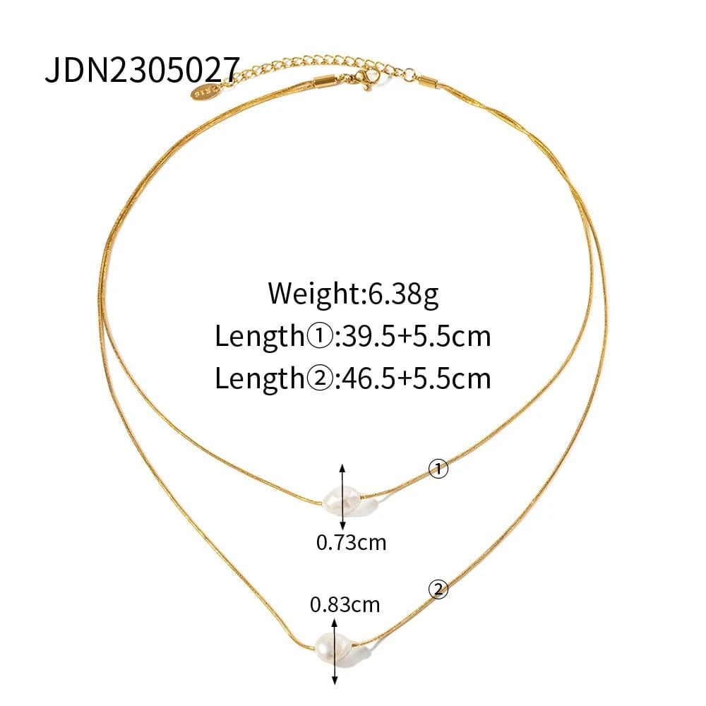 Trendy / N2226 N2226 Elegant 18k Gold Plated Double Layered Freshwater Pearl Stainless Steel Pendant Necklace for Women