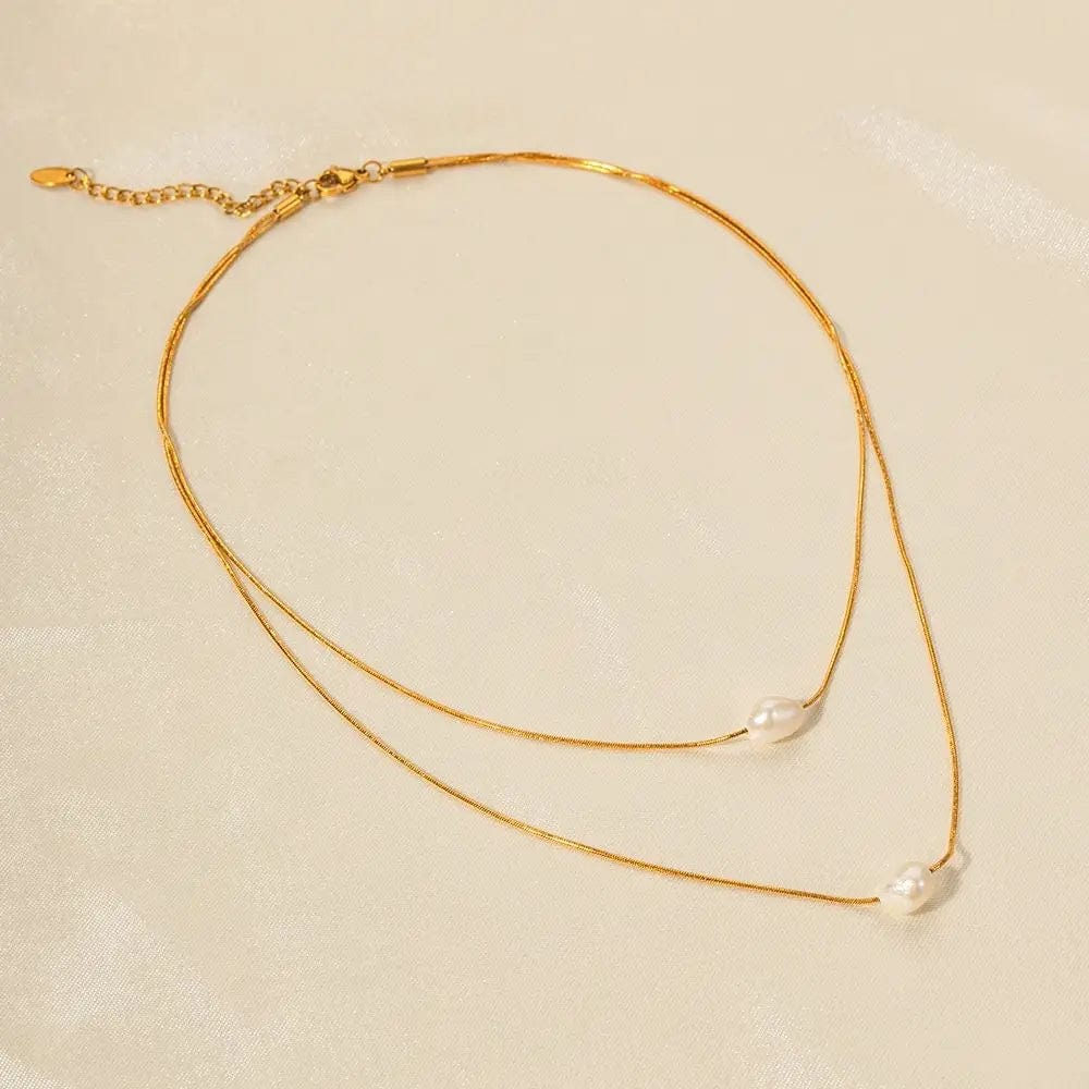 Trendy / N2226 N2226 Elegant 18k Gold Plated Double Layered Freshwater Pearl Stainless Steel Pendant Necklace for Women