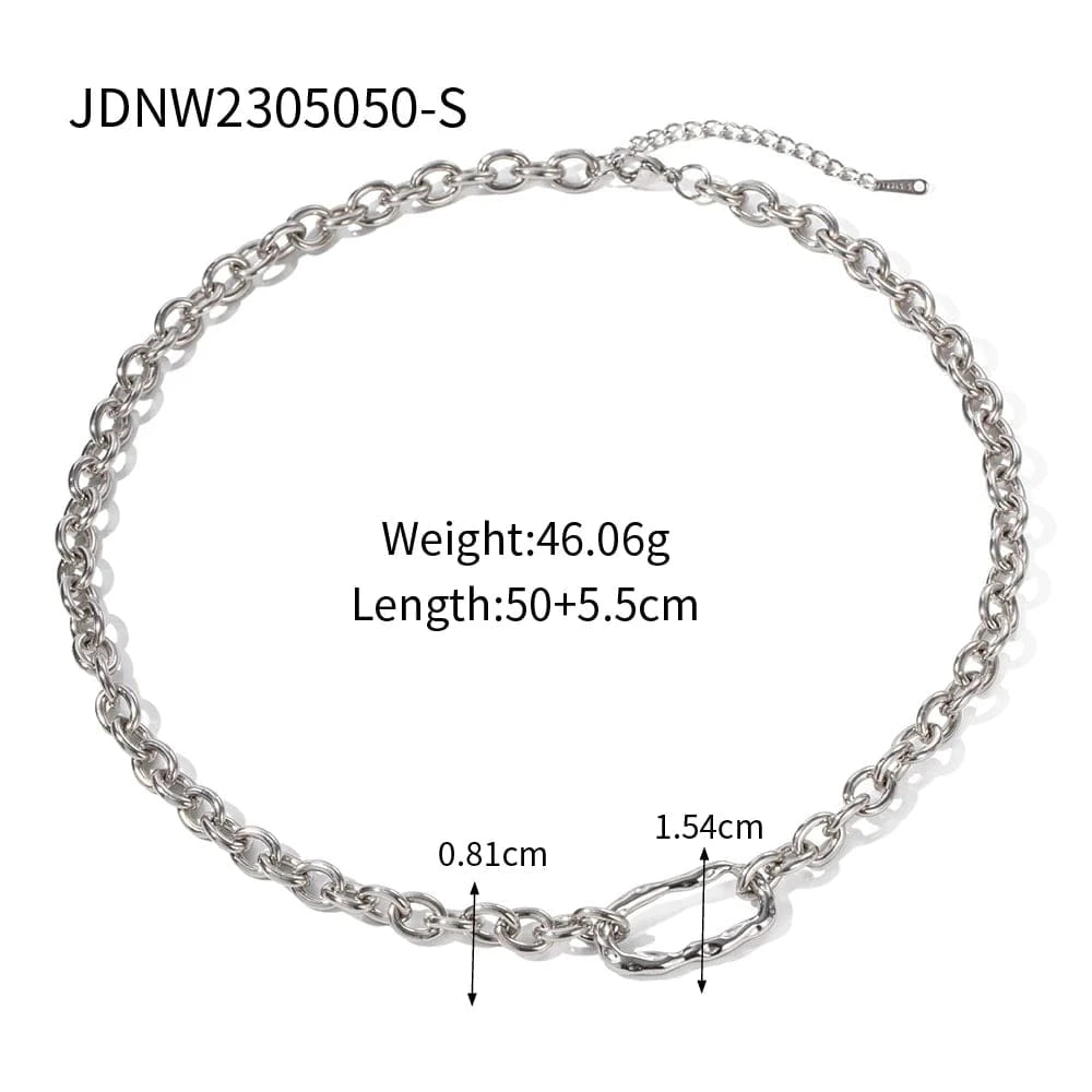 TRENDY / N2235S N2235 Chunky Style Oval Buckle 18K Gold Silver PVD Plated Stainless Steel Link Chain Necklace Jewelry Set For Women