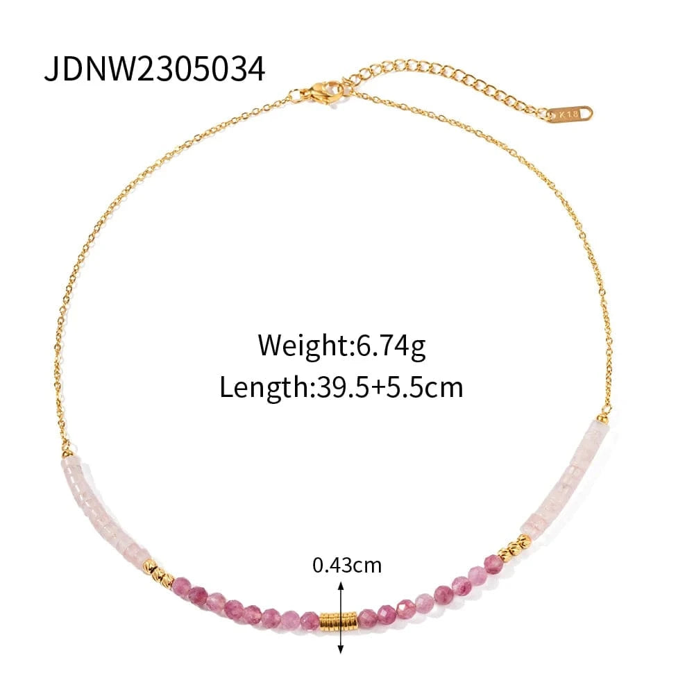 trendy / N2243 N2243 Ins Popular Bohemian 18K Gold Plated Pink Cristal Chain Gemstone Beaded Pendant Necklace for Girls