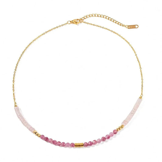 trendy / N2243 N2243 Ins Popular Bohemian 18K Gold Plated Pink Cristal Chain Gemstone Beaded Pendant Necklace for Girls