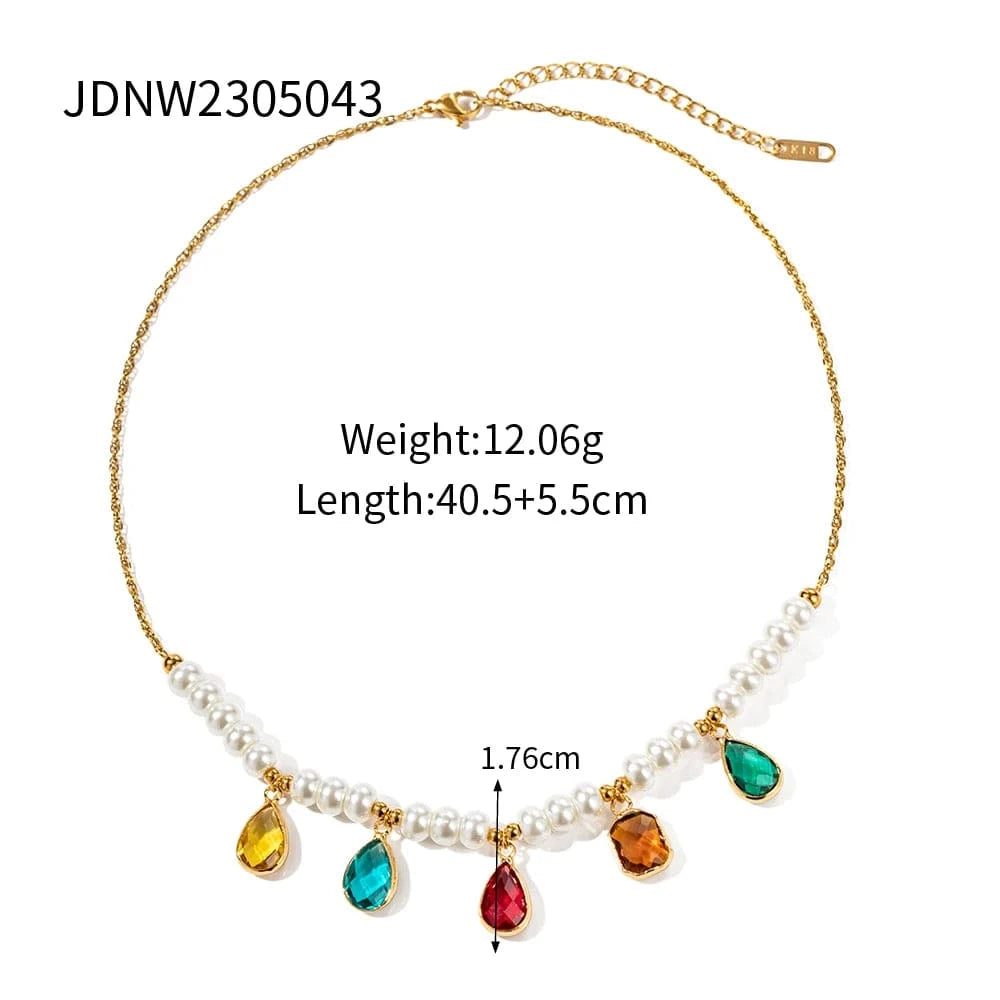 trendy / N2246 N2246 Ins Bohemian 18K Gold Plated Pearl Colorful Zirconia Beaded Tasells Pendant Necklace for Women