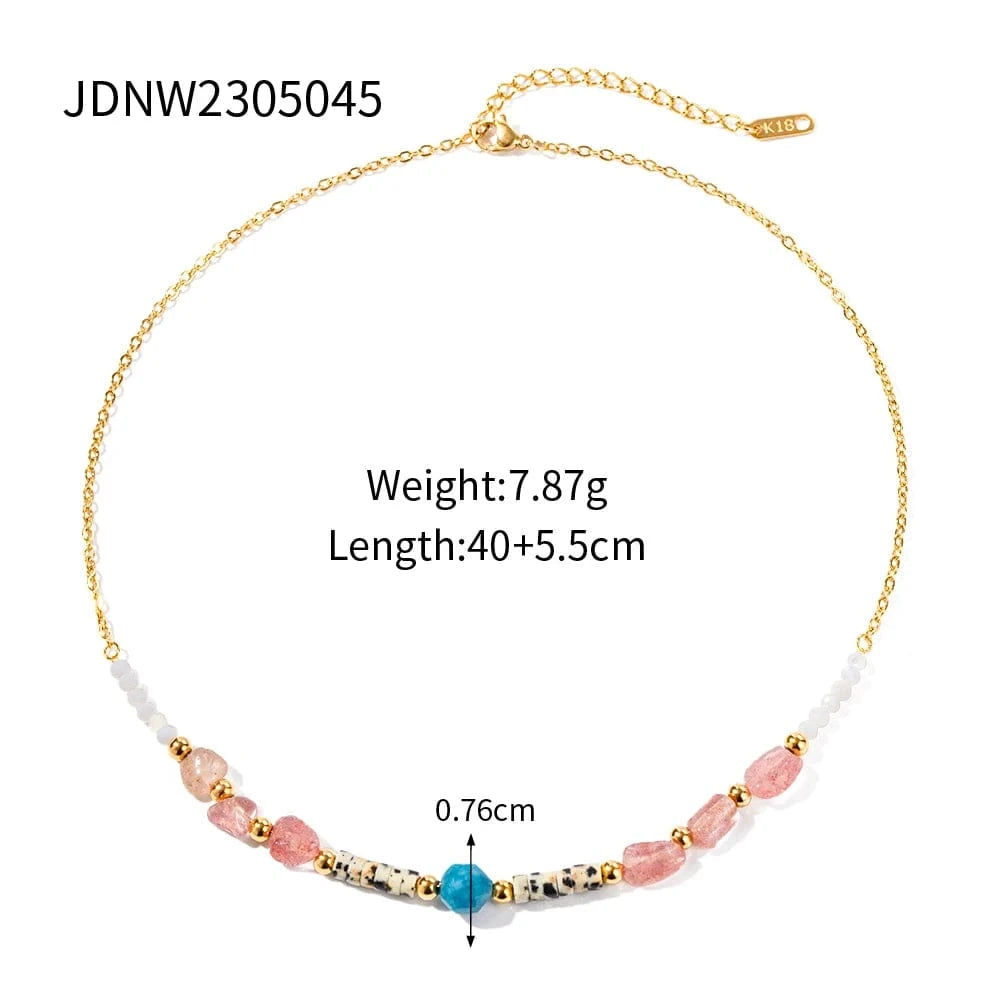 trendy / N2248 N2248 Ins Popular Bohemian 18K Gold Plated Beaded Pink Gemstone Collection Beaded Stainless Steel Necklace
