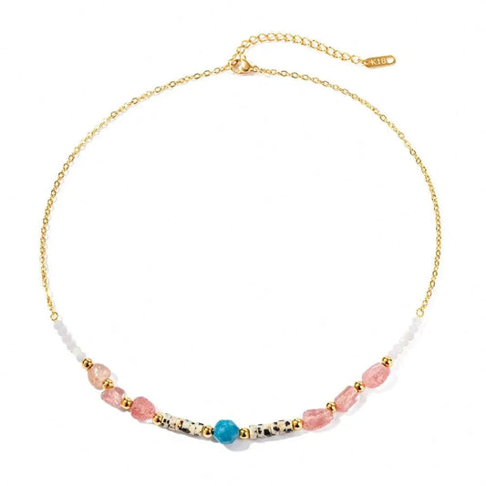 trendy / N2248 N2248 Ins Popular Bohemian 18K Gold Plated Beaded Pink Gemstone Collection Beaded Stainless Steel Necklace