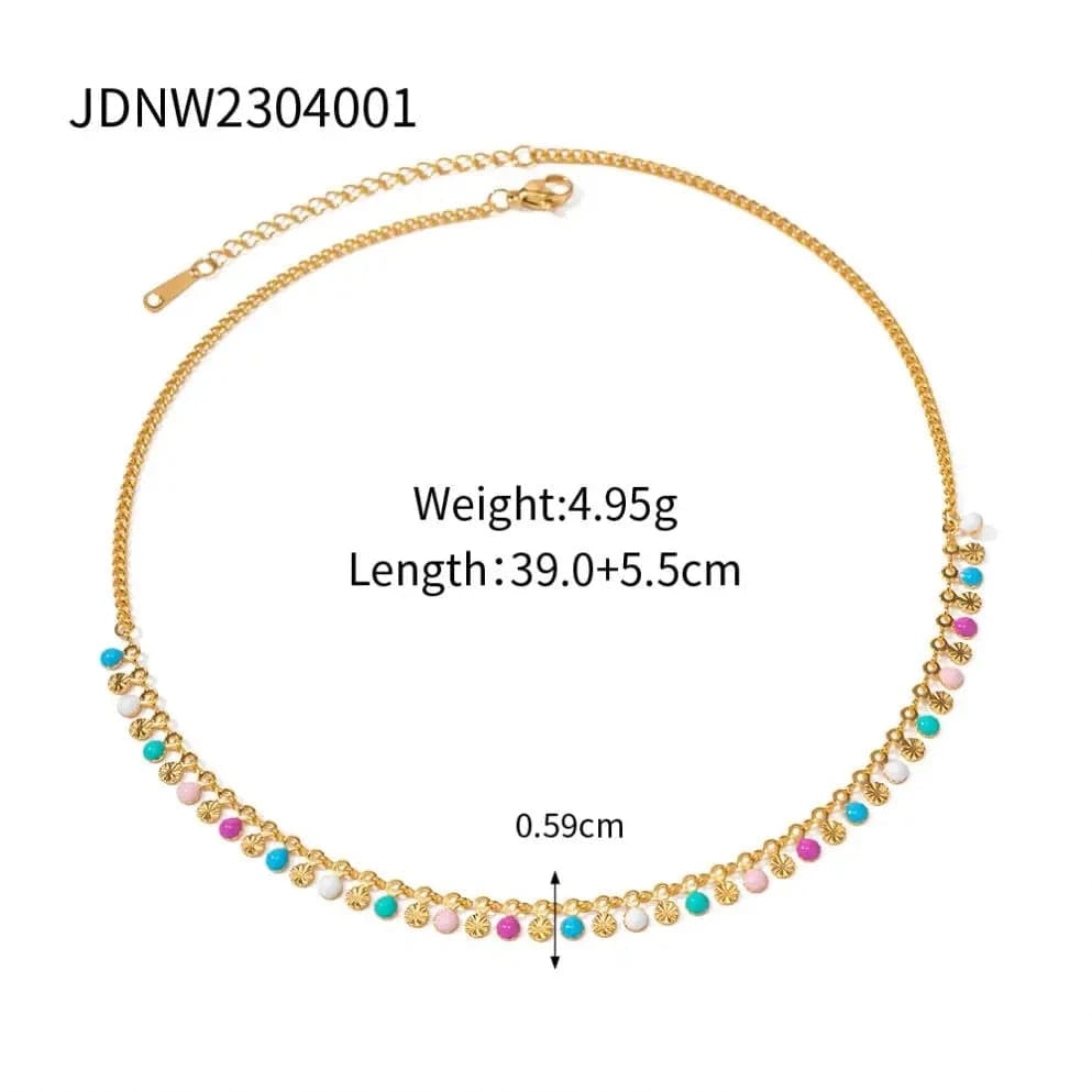 Trendy / N2253 N2253 Minimalist Link Charm Chain 18K Real Gold Plated Stainless Steel Oil Drop Disks Tassels Colorful Necklace