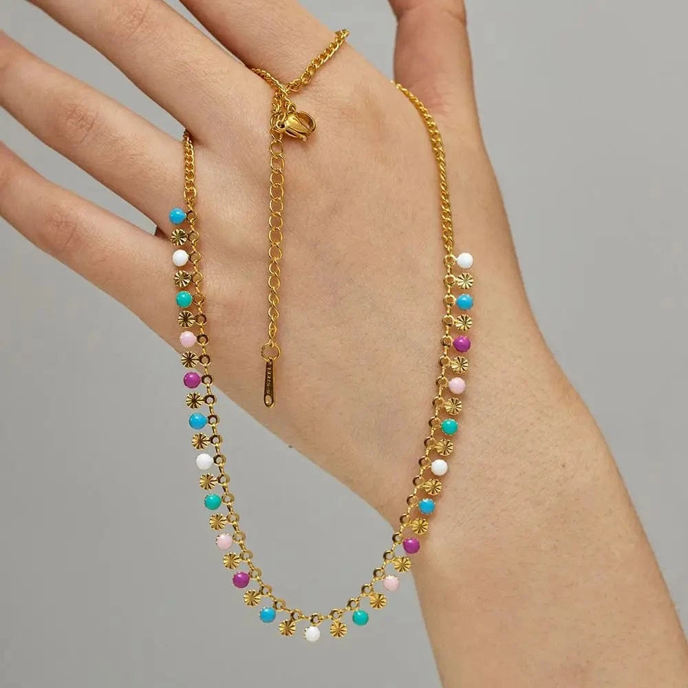 Trendy / N2253 N2253 Minimalist Link Charm Chain 18K Real Gold Plated Stainless Steel Oil Drop Disks Tassels Colorful Necklace