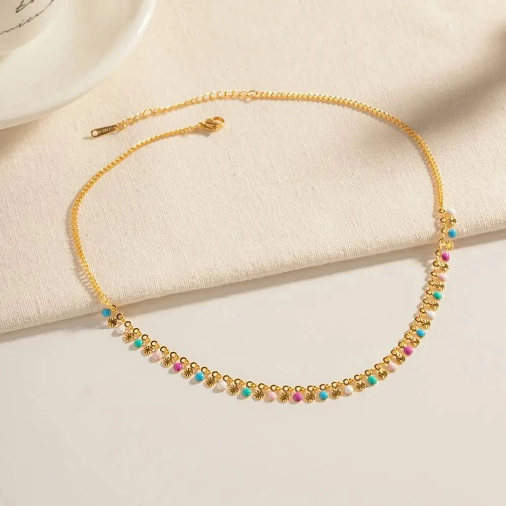 Trendy / N2253 N2253 Minimalist Link Charm Chain 18K Real Gold Plated Stainless Steel Oil Drop Disks Tassels Colorful Necklace