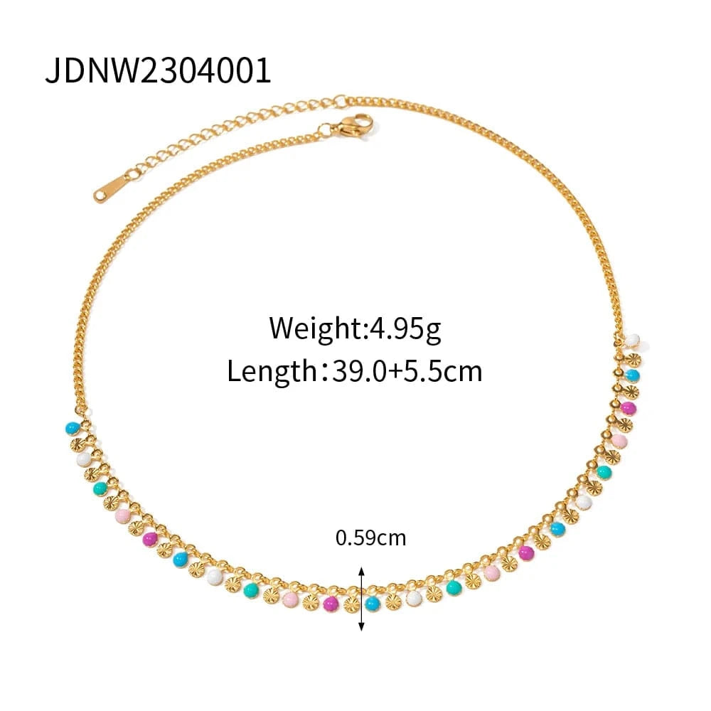 Trendy / N2253 N2253 Minimalist Link Charm Chain 18K Real Gold Plated Stainless Steel Oil Drop Disks Tassels Colorful Necklace
