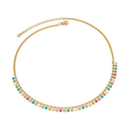 Trendy / N2253 N2253 Minimalist Link Charm Chain 18K Real Gold Plated Stainless Steel Oil Drop Disks Tassels Colorful Necklace