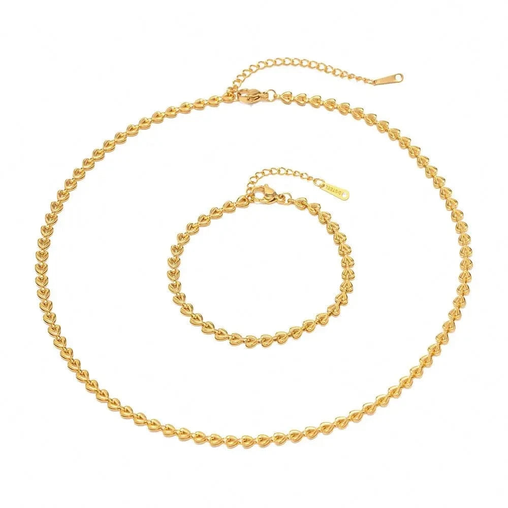 TRENDY / N2259 N2259 18K Gold Plated stainless steel filigree heart link Necklace for Woman for girls